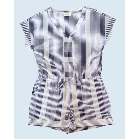 VINEYARD VINES Striped Short Sleeve V Neck Romper Size S - Picture 2 of 8